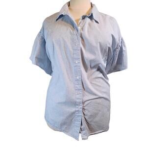 Lane Bryant Light Blue and White Striped Cotton Button Down Size 28